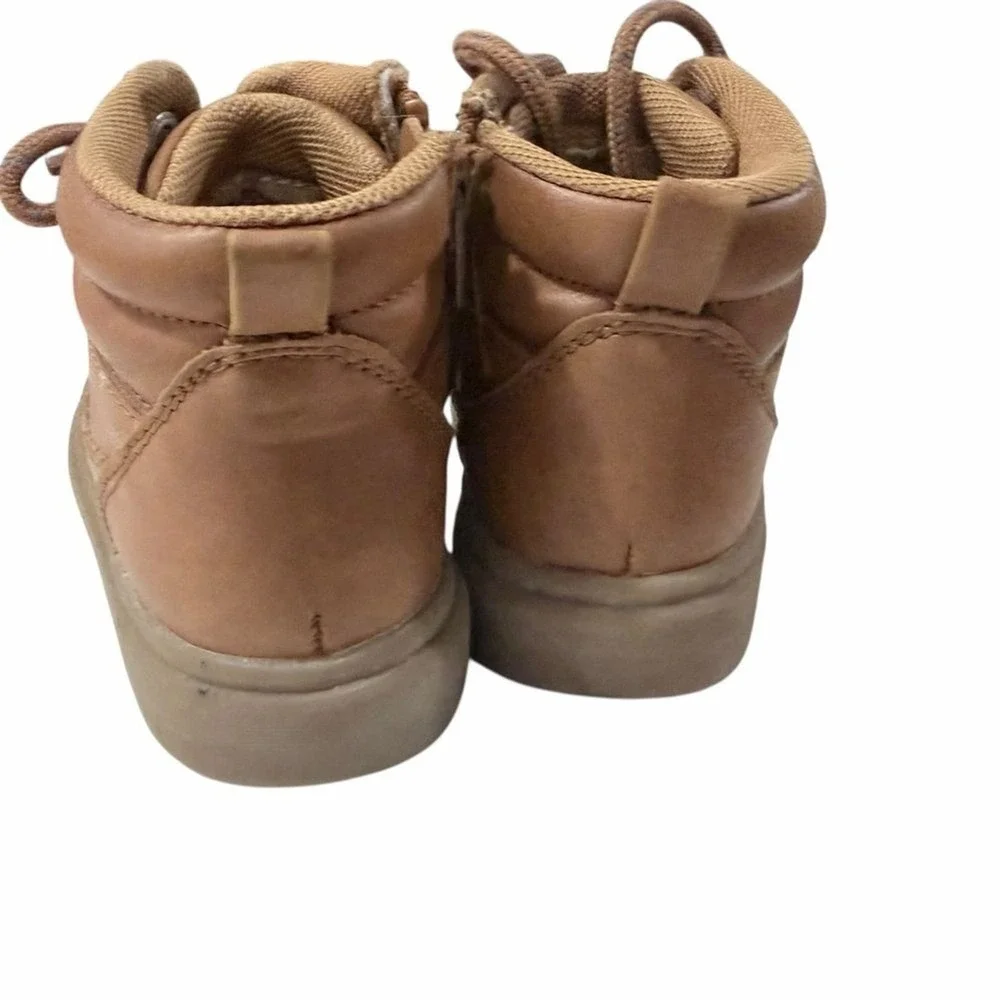 Cat & Jack‎ Boots Brown Faux Leather Lace Up Side Zip Toddler Kids Sz 7